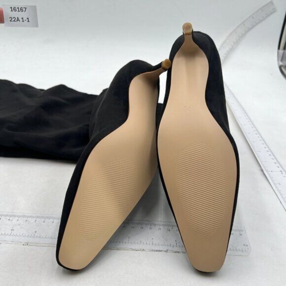 Black Women Stretchy Knee High Boots Closed Toe Kitten Heels Winter Long Boots - Picture 6 of 7